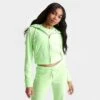 Women's Juicy Couture OG Big Bling Velour Zip-Up Hoodie Sour Apple - 11000536 321 -Fashion General Store 11000536 321 M1
