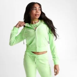 Women's Juicy Couture OG Big Bling Velour Zip-Up Hoodie Sour Apple - 11000536 321 -Fashion General Store 11000536 321 M3