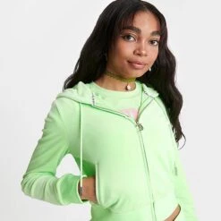Women's Juicy Couture OG Big Bling Velour Zip-Up Hoodie Sour Apple - 11000536 321 -Fashion General Store 11000536 321 M5