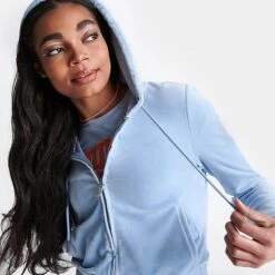 Women's Juicy Couture OG Big Bling Velour Zip-Up Hoodie Frosted - 11000536 430 -Fashion General Store 11000536 430 M5
