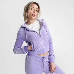 Women's Juicy Couture OG Big Bling Velour Zip-Up Hoodie Freesia - 11000536 543 -Fashion General Store 11000536 543 M3
