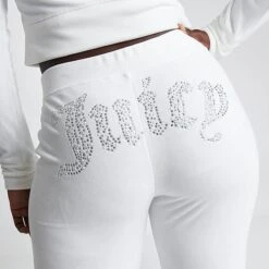 Women's Juicy Couture OG Big Bling Velour Track Pants Cream Soda - 11000954 102 -Fashion General Store 11000954 102 M5