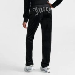 Women's Juicy Couture OG Big Bling Velour Track Pants Liquorice - 11001076 041 -Fashion General Store 11001076 041 M4