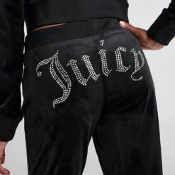 Women's Juicy Couture OG Big Bling Velour Track Pants Liquorice - 11001076 041 -Fashion General Store 11001076 041 M5