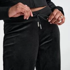 Women's Juicy Couture OG Big Bling Velour Track Pants Liquorice - 11001076 041 -Fashion General Store 11001076 041 M6