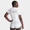 Women's Juicy Couture Pearly Big Bling Short-Sleeve Velour Zip-Up Cream Soda - 11001178 102 -Fashion General Store 11001178 102 M1