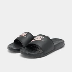 Women's Nike Benassi JDI Swoosh Slide Sandals Black/Rose Gold - 343881 007 -Fashion General Store 343881 007 P2