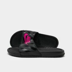 Women's Nike Benassi JDI Swoosh Slide Sandals Black/Vivid Pink - 343881 061
