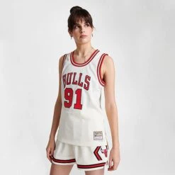 Women's Mitchell And Ness Chicago Bulls NBA Dennis Rodman Hardwood Classics Swingman Jersey Off White - 5052CBU9 250 -Fashion General Store 5052CBU9 250 M3