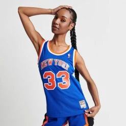 Women's Mitchell And Ness New York Knicks NBA Patrick Ewing Hardwood Classics Swingman Jersey Blue - 8120NYKR BLU -Fashion General Store 8120NYKR BLU M4