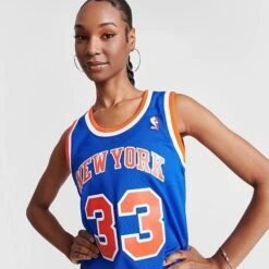Women's Mitchell And Ness New York Knicks NBA Patrick Ewing Hardwood Classics Swingman Jersey Blue - 8120NYKR BLU -Fashion General Store 8120NYKR BLU M5