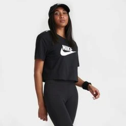 Women's Nike Sportswear Essential Cropped T-Shirt Black/White - BV6175 010