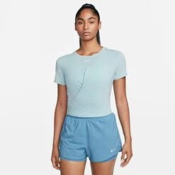 Women's Nike Dri-FIT One Luxe Twist Standard Fit Short-Sleeve Shirt Ocean Bliss/Reflective Silver - DD4921 442