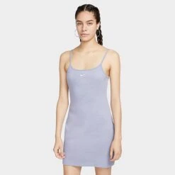 Women's Nike Sportswear Essential Ribbed Dress Indigo Haze/White - DM6230 519