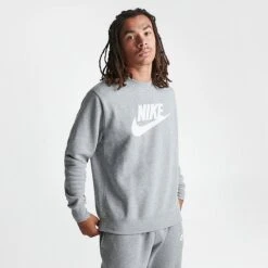Nike Sportswear Club Fleece Futura Logo Crewneck Sweatshirt Dark Grey Heather - DQ4912 063 9 Nike Sportswear Club Fleece Futura Logo Crewneck Sweatshirt Dark Grey Heather - DQ4912 063 -Fashion General Store DQ4912 063 M3