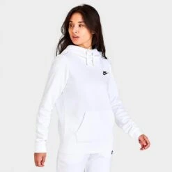 Women's Nike Sportswear Club Fleece Funnel-Neck Hoodie White/Black - DQ5415 100 -Fashion General Store DQ5415 100 M3