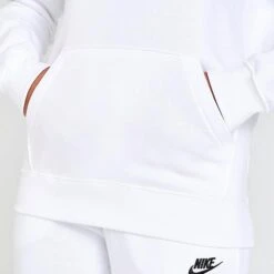 Women's Nike Sportswear Club Fleece Funnel-Neck Hoodie White/Black - DQ5415 100 -Fashion General Store DQ5415 100 M6