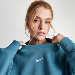 Women's Nike Sportswear Phoenix Fleece Oversized Crewneck Sweatshirt Noise Aqua/Sail - DQ5761 440 -Fashion General Store DQ5761 440 M6