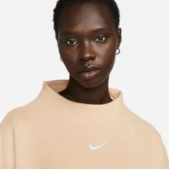 Women's Nike Sportswear Phoenix Fleece Over-Oversized Mock Neck Cropped Sleeve Sweatshirt Hemp/Sail - DQ5765 200 -Fashion General Store DQ5765 200 M4