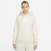 Women's Nike Sportswear Logo Club Fleece Pullover Hoodie Oatmeal Heather/White - DQ5775 141