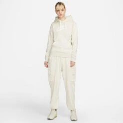 Women's Nike Sportswear Logo Club Fleece Pullover Hoodie Oatmeal Heather/White - DQ5775 141 -Fashion General Store DQ5775 141 M3