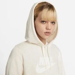 Women's Nike Sportswear Logo Club Fleece Pullover Hoodie Oatmeal Heather/White - DQ5775 141 -Fashion General Store DQ5775 141 M5