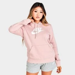 Women's Nike Sportswear Logo Club Fleece Pullover Hoodie Pink Oxford/White - DQ5775 601 -Fashion General Store DQ5775 601 M3