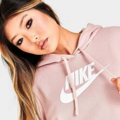 Women's Nike Sportswear Logo Club Fleece Pullover Hoodie Pink Oxford/White - DQ5775 601 -Fashion General Store DQ5775 601 M5