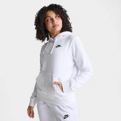 Women's Nike Sportswear Club Fleece Pullover Hoodie White/Black - DQ5793 100