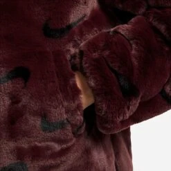 Womens Nike Sportswear Plush Fur All-over Print Jacket Burgundy Crush/Black/Black - DQ6842 652 -Fashion General Store DQ6842 652 M5