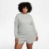Women's Nike Sportswear Club Fleece Crewneck (Plus Size) Dark Grey Heather/White - DV5087 063 -Fashion General Store DV5087 063 M1
