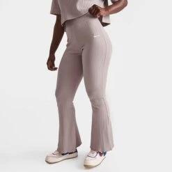 Women's Nike Sportswear High-Waisted Wide Leg Ribbed Jersey Pants Diffused Taupe/White - DV7868 272