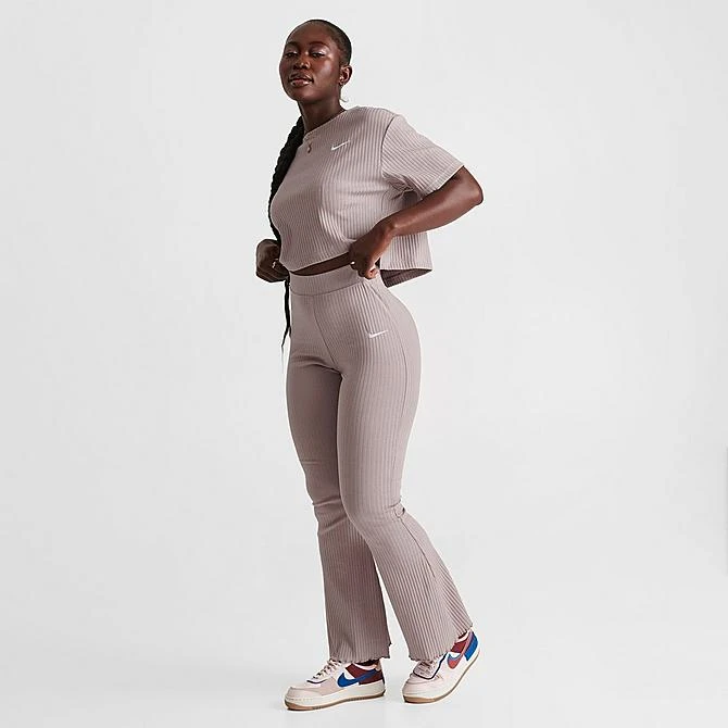 Women's Nike Sportswear High-Waisted Wide Leg Ribbed Jersey Pants Diffused Taupe/White - DV7868 272 4 Women's Nike Sportswear High-Waisted Wide Leg Ribbed Jersey Pants Diffused Taupe/White - DV7868 272 - Image 2