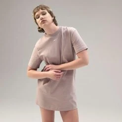 Women's Nike Sportswear Essential Short-Sleeve T-Shirt Dress Diffused Taupe/White - DV7882 272 -Fashion General Store DV7882 272 M3