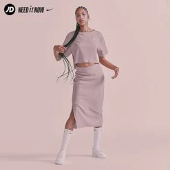 Women's Nike Sportswear Ribbed Jersey High-Waisted Skirt Diffused Taupe/White - DV7956 272