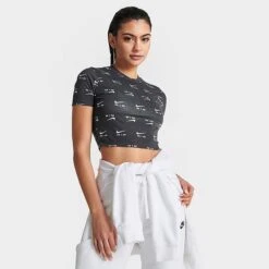 Women's Nike Air Slim-Fit Printed Crop T-Shirt Black - DZ3751 010