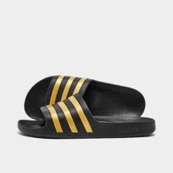 Women's Adidas Originals Adilette Aqua Slide Sandals Black/Gold - EG1758 001