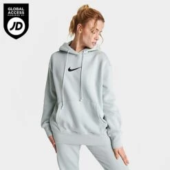 Women's Nike Sportswear Phoenix Fleece Oversized Pullover Hoodie Light Silver/Black - FD0892 034