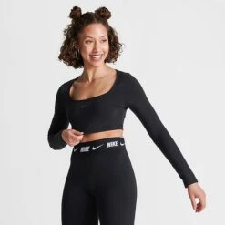 Women's Nike Sportswear Long-Sleeve Crop Top Black - FJ5228 010 -Fashion General Store FJ5228 010 M3