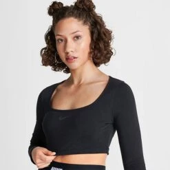 Women's Nike Sportswear Long-Sleeve Crop Top Black - FJ5228 010 -Fashion General Store FJ5228 010 M5
