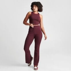 Women's Nike Sportswear High-Waisted Wide Leg Ribbed Jersey Pants Burgundy Crush - FN3169 652 -Fashion General Store FN3169 652 M2