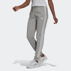 Women's Adidas Essentials Slim Tapered Cuffed Jogger Pants Medium Grey Heather/White - GV6020 035