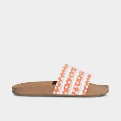 Women's Adidas Adilette Print Slide Sandals Beam Orange/White/Gum - GX9482 820