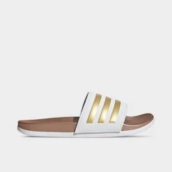 Women's Adidas Adilette Comfort Slide Sandals White/White/Matte Gold - H03618 100
