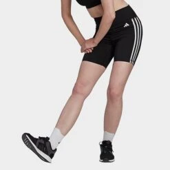 Women's Adidas Training Essentials 3-Stripes High-Waisted Short Leggings Black - HK9964 001