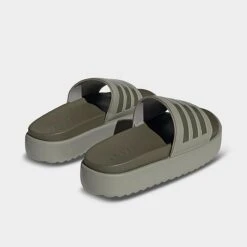 Women's Adidas Adilette Platform Slides Silver Pebble/Olive Strata/Silver Pebble - HQ6180 334 -Fashion General Store HQ6180 334 P4
