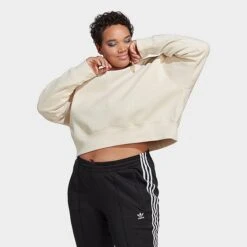 Women's Adidas Originals Adicolor Essentials Crew Long Sleeve Sweatshirt (Plus Size) Wonder White - IA6496 100