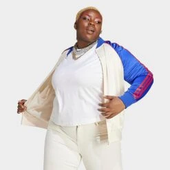 Women's Adidas Originals Satin Superstar Track Jacket (Plus Size) Wonder White/Lucid Blue - IC5212 100