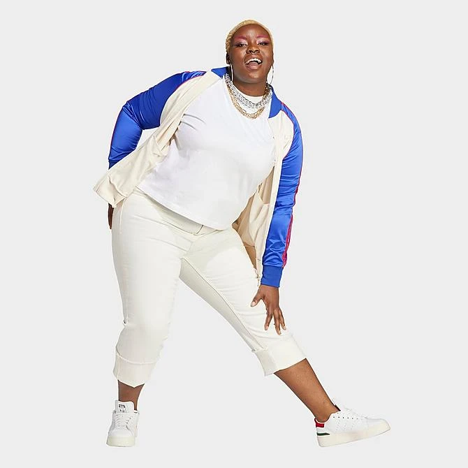 Women's Adidas Originals Satin Superstar Track Jacket (Plus Size) Wonder White/Lucid Blue - IC5212 100 4 Women's Adidas Originals Satin Superstar Track Jacket (Plus Size) Wonder White/Lucid Blue - IC5212 100 - Image 2