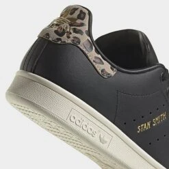 Women's Adidas Originals Stan Smith Casual Shoes Black Leather/Off White/Wonder White/Leopard Accent - IE4633 001 -Fashion General Store IE4633 001 P3